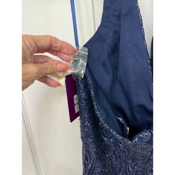 Abby Paris 90011 Formal midnight blue Glitter Gown 8 halter open back NWT $269 - Picture 14 of 14